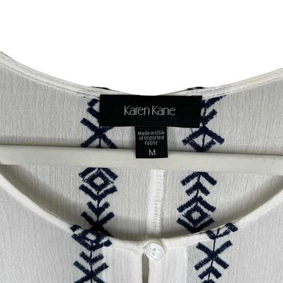 Karen Kane white and blue Embroidered Tunic Length Top Size Medium - Picture 3 of 6